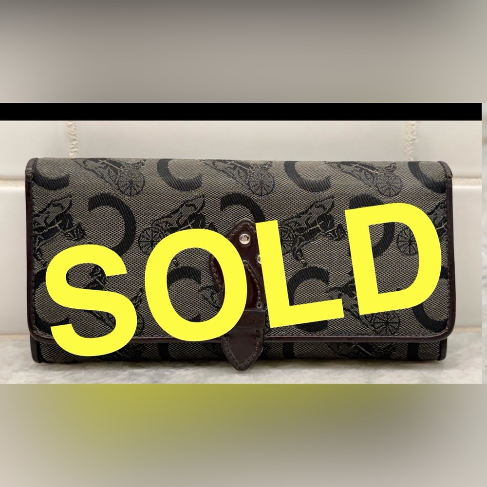 SOLD CELINE Vintage Macadam Logo Canvas/Patent Leather Long Flap Snap Wallet - Picture 1 of 16